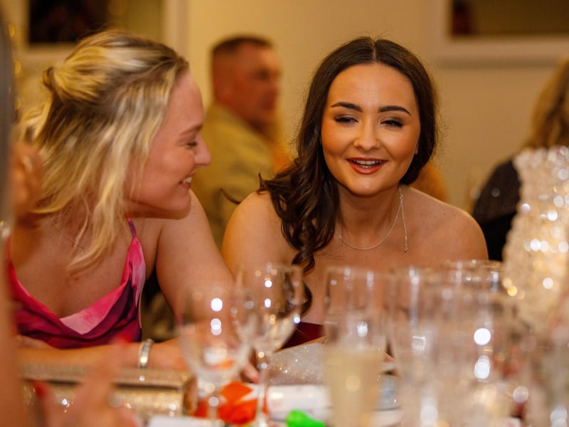 Some of the Derry City women's squad share a joke at the awards night.