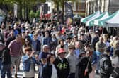 Revellers enjoy the sunshine and the music in Guildhall Square during the Jazz Festival.  Photo: George Sweeney