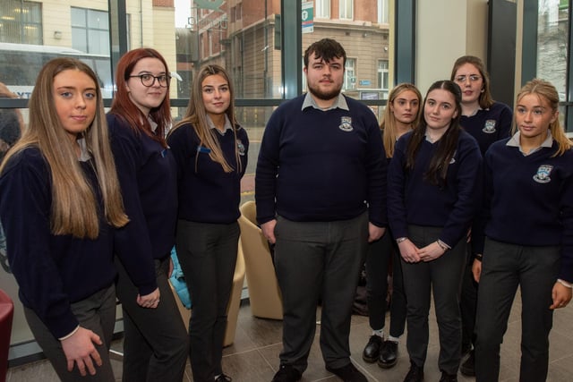 Students from Deele College pictured at NWRC's Open Day at Strand Road campus - Rhianna Kelly, Ally Kane. Patricia McLaughlin, Kelvin McNally, Samira McBrearty, Enya Gallagher, Mia Pearson and Aine Kelly.