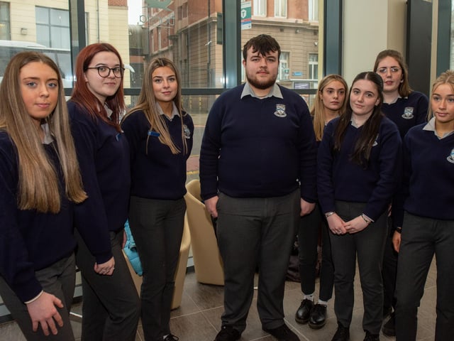 Students from Deele College pictured at NWRC's Open Day at Strand Road campus - Rhianna Kelly, Ally Kane. Patricia McLaughlin, Kelvin McNally, Samira McBrearty, Enya Gallagher, Mia Pearson and Aine Kelly.