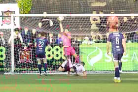 Derry City keeper Brian Maher produces this sensational save to deny Dundalk in the second half. Mandatory Credit: Kevin Moore/MCIphoto