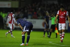 Duncan Idehen is left devastated at the final whistle as Derry City's title hopes are shattered by Pat's. Photo by Kevin Moore.