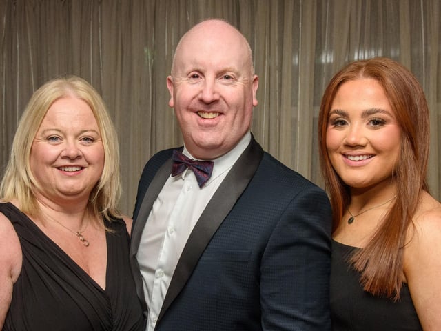Geraldine, Sean and Maria Hickey pictured at Londonderry Musical Society’s 60th Anniversary dinner in the White Horse Hotel. Picture Martin McKeown. 14.01.23