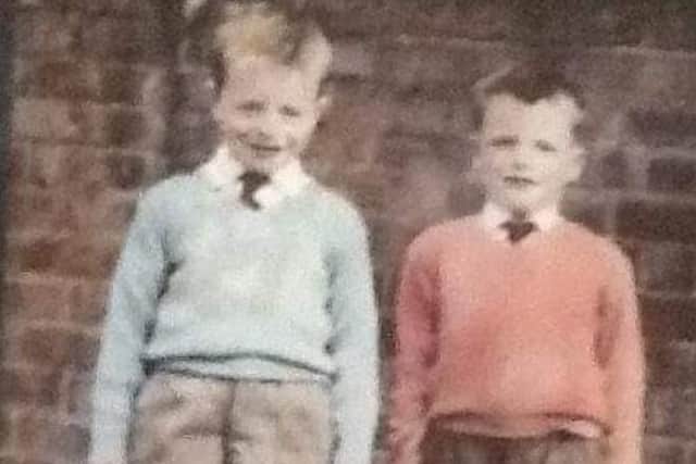 Brothers: Robin in the blue jumper, Winston in the pale pink jumper, photo taken in Christ Church primary school - 1964