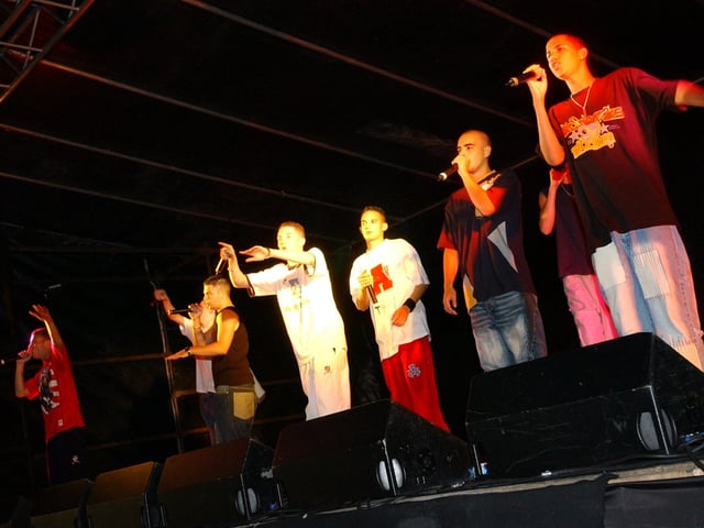 Blazin' Squad playing at Derry Féile in August 2003.