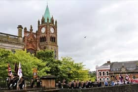 The Apprentice Boys marching on the Derry Walls during a previous parade in the city.