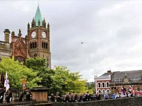 The Apprentice Boys marching on the Derry Walls during a previous parade in the city.