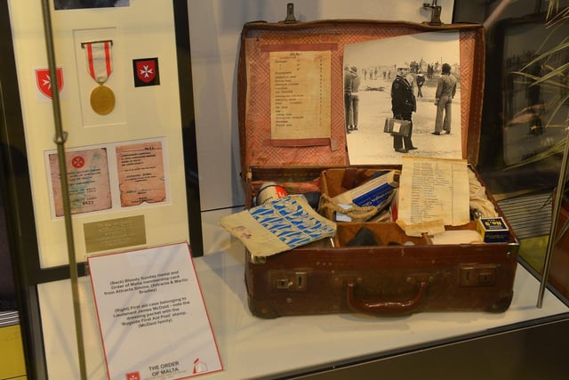 A First Aid case belonging to Lieutenant James McDaid, Order of Malta, used on Bloody Sunday on display at the Order of Malta Exhibition launch in the Museum of Free Derry on Monday evening last. Photo: George Sweeney. DER2305GS – 51