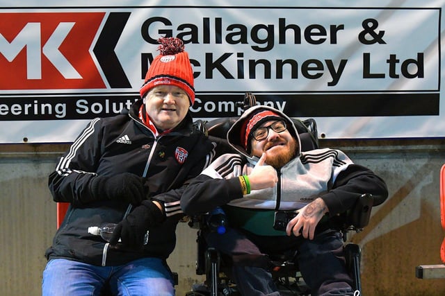 Derry City fans at the Brandywell on Friday evening. Photo: George Sweeney