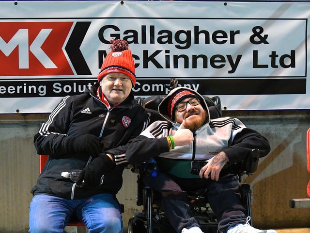 Derry City fans at the Brandywell on Friday evening. Photo: George Sweeney