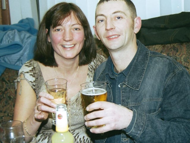 'Cheers!' Johnny Brothers proposes a toast to Cathy McCullagh on her 40th birthday in the Village Inn.