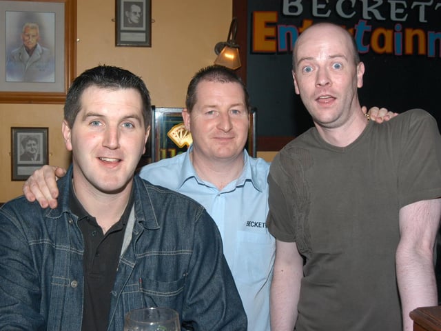 Paul Nicell (centre), owner of Becketts, pictured with two of his regulars, cousins Miles and Johnny Dougan.