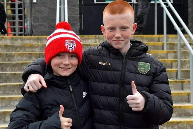 Young Derry City fans in the Brandywell for the game against UCD on Friday evening last. Photo: George Sweeney.  DER2320GS – 114