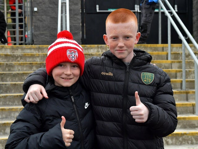 Young Derry City fans in the Brandywell for the game against UCD on Friday evening last. Photo: George Sweeney. DER2320GS – 114