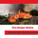 The Department of Agriculture, Food and the Marine has issued a Fire Danger Notice, Condition Red – Extreme Fire Risk, for all areas where hazardous fuels such as gorse, heather, dried grasses, and other vegetation exist.