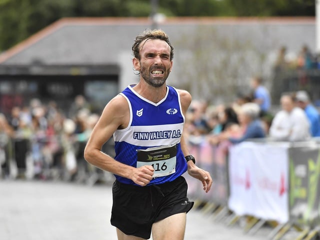 Finn Valley’s John Joe Doherty finishes third place in the 2025 Waterside Half. Photo: George Sweeney