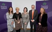 Assumpta O’Neill and Karen Henderson, both Visit Derry; Brenda Morgan, City of Derry Airport; Matt Doherty, Visit Derry; and Judith Cassidy, Tourism Ireland, at the launch of Tourism Ireland’s 2023 marketing plans in Belfast.