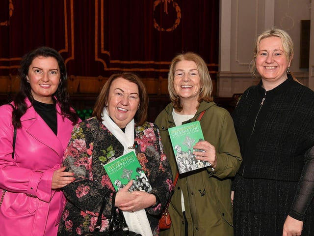 Blaithnaid Biddle, Sandra Biddle, Gay Durkan and Mary Durkan pictured at the book launch of Eamon Sweeney ‘s ‘Feis Dhoire Cholmcille: Celebrating a Century of Culture’ held in St Columb’s Hall on Tuesday evening. Photo: George Sweeney. DER2308GS – 76