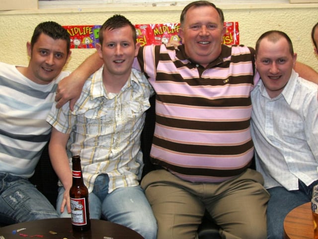 Donal enjoys a birthday drink with his nephews, Eugene, Declan, Con, Sean and Sean 0220JML : Parties and celebrations across Derry in May 2006.