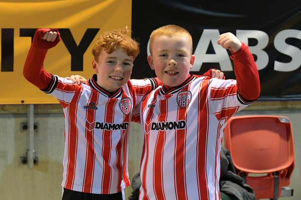 Young Derry City fans at the friendly game against Finn Harps at the Brandywell. Photograph: George Sweeney