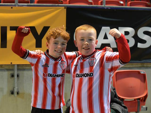 Young Derry City fans at the friendly game against Finn Harps at the Brandywell. Photograph: George Sweeney