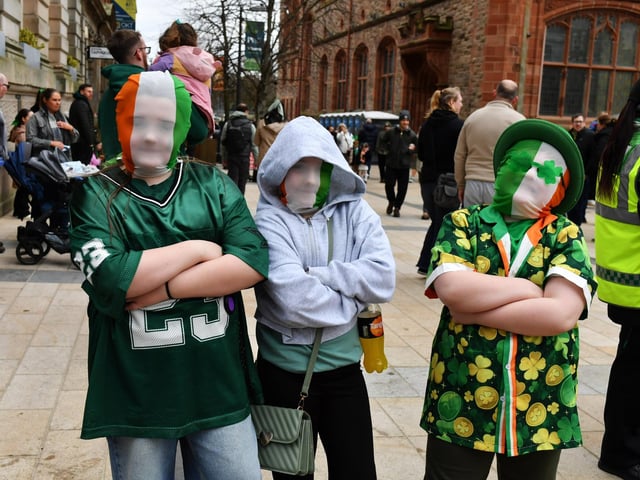 Revellers at the St Patrick’s Day parade, in Derry, on Monday afternoon. Photo: George Sweeney
