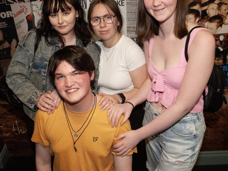Steve Adams with Kayla Glackin, Elise Anderson and Chloe Love after Wednesday's showing at the Nerve Centre, Derry.