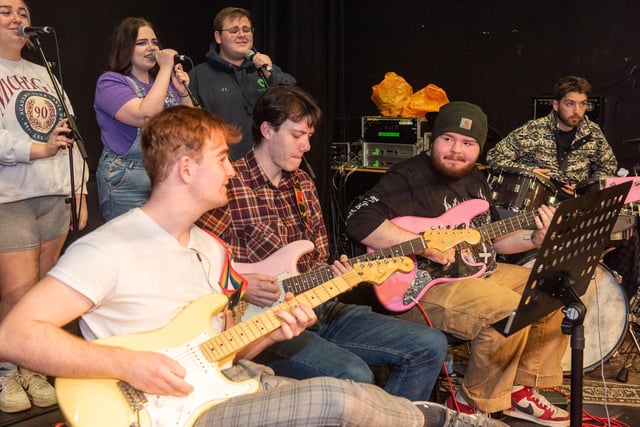The live band members pictured at Romeo and Juliet rehearsals at North West Regional College's Foyle Theatre. . 