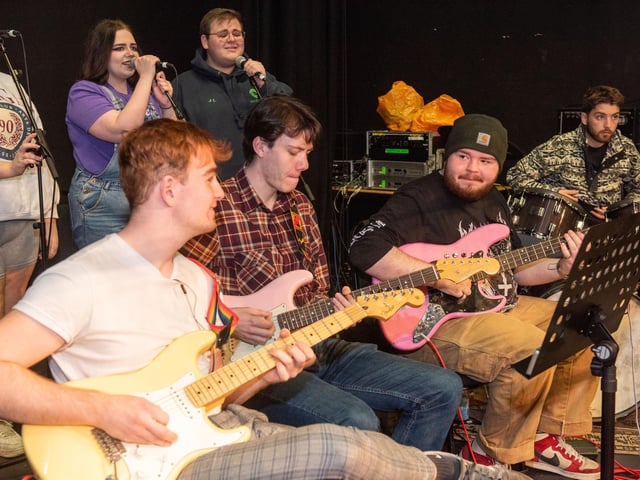 The live band members pictured at Romeo and Juliet rehearsals at North West Regional College's Foyle Theatre. . 