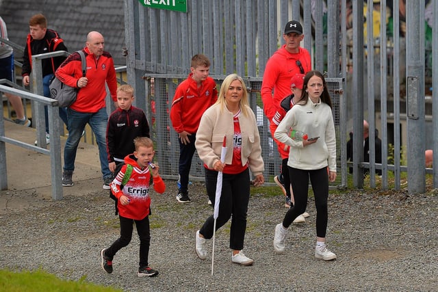 Derry fans arrive at Celtic Park. Photo: George Sweeney