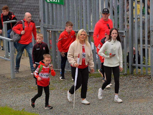 Derry fans arrive at Celtic Park. Photo: George Sweeney