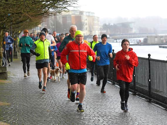 Runners brave the elements to take part in the weekly Derry City Parkrun on Saturday morning last. Photo: George Sweeney