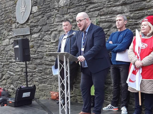Chris Kerrigan, a Derry-based teacher and NASUWT member, addressing the strike rally.