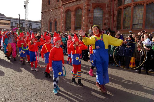 Participants in colourful costume at the St Patrick’s Day parade. Photo: George Sweeney / Derry Journal. DER2211GS – 120