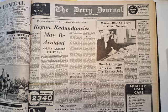 The front page from the Derry Journal, released Friday, August 2, 1974.