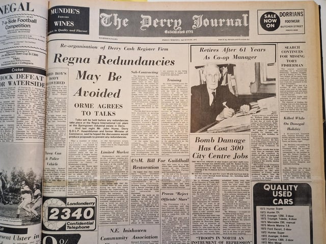 The front page from the Derry Journal, released Friday, August 2, 1974.