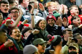 Derry City fans are in fine voice at Dalymount Park watching their team progress to the 2024 FAI Cup Final. Photo credit: Kevin Moore/MCIphoto