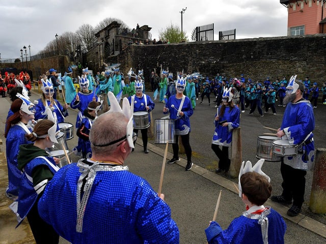 Getting some last minute practice ahead of Derry’s St Patrick’s Day parade on Friday afternoon. Photo: George Sweeney. DER2311GS – 50