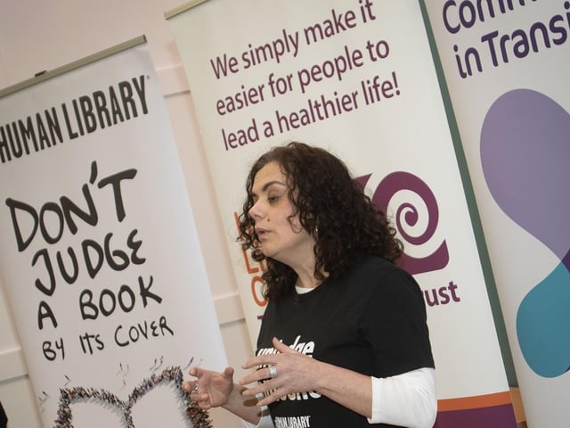 Roisin McLaughlin, main facilitator, 'Human Library' explaining how it works, during Thursday night's event in the Old Library Trust, Creggan. (Photos: Jim McCafferty Photography)