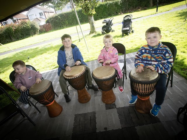 Youngsters having fun at Saturday's Drumming Circle, held as part of the Waterside Together Festival. : .