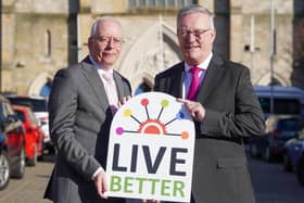 Health Minister Mike Nesbitt is pictured with Aidan Dawson, Chief Executive of the Public Health Agency.