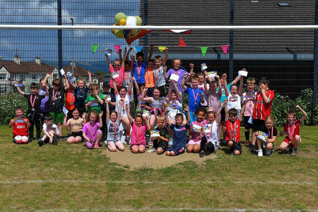 The P4 children were all winners at the Holy Child Primary School sports day held on Monday last. Photo: George Sweeney. DER2325GS – 023