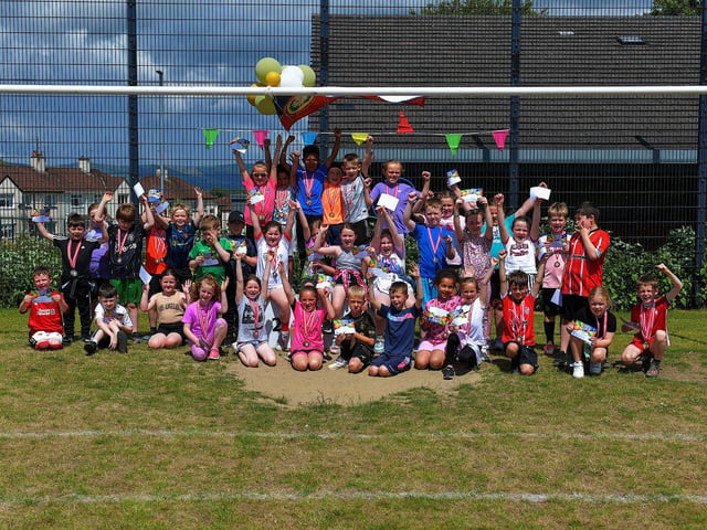 The P4 children were all winners at the Holy Child Primary School sports day held on Monday last. Photo: George Sweeney. DER2325GS – 023