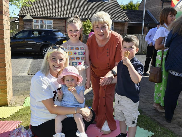 Kelly Dunne, Cassie McColgan, Millie Gallagher, Jamie McColgan and Marie Dunne pictured at the Annual Farland Way Hazelbank Big Lunch. Photo: George Sweeney