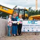 Pictured at the launch of the Labour Market Partnership Plant Academy at the McKinney Safety Centre in Strabane are (from left to right): Emma Quinn, DC&SDC LMP Project Officer; Nicky Gilleece, DC&SDC LMP Manager; Paul Gallagher, Strabane AYE; Eileen McGrinder, DC&SDC Skills Officer; Hazel Irwin, McKinney Office Manager; Adam McKinney, Assessor; Fergal McKinney, Director; and Buddy McKinney, office dog and honorary team member.