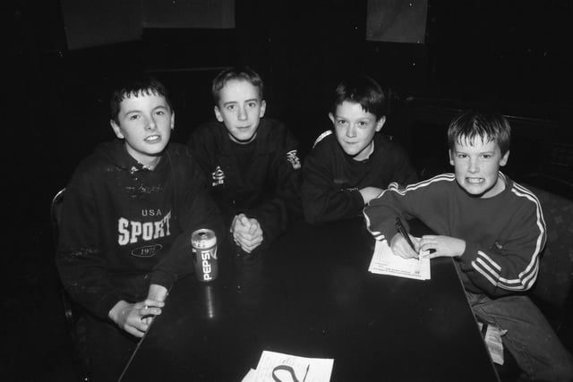 St. Patrick's Boys NS, Carndonagh's 'A' team at the Derry Journal National School Quiz. From left, Shaun O'Donnell, Diarmuid Foley, Owen Doherty and Brian McLaughlin.
