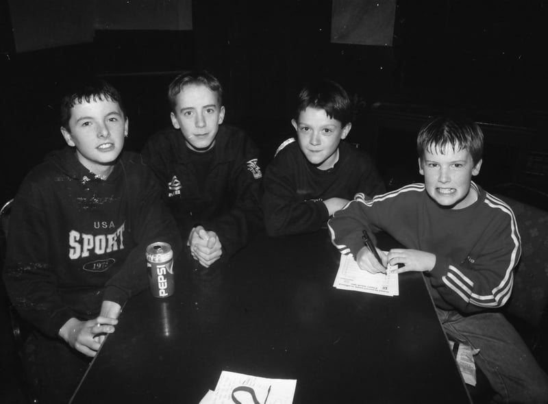 St. Patrick's Boys NS, Carndonagh's 'A' team at the Derry Journal National School Quiz. From left, Shaun O'Donnell, Diarmuid Foley, Owen Doherty and Brian McLaughlin.