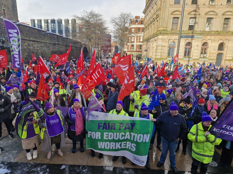 Striking public sector workers in Derry.
