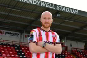 Derry City's new signing, Northern Ireland international striker Liam Boyce. Photograph by Kevin Morrison.