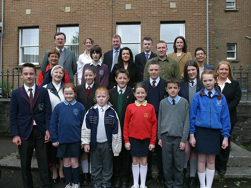 Pupils and teachers from local schools before a trip to Stormont Buildings as part of Children in Crossfire's annual Focus Day.